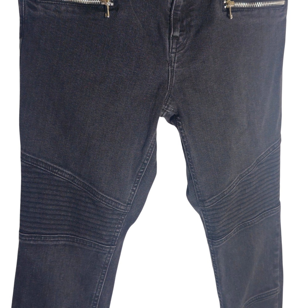 AllSaints Grace Biker Skinny Jeans Washed Black Moto Ribbed Knee W30 - Picture 9 of 9